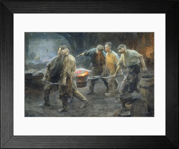 Framed Print : Interior of an Iron Foundry, by Pieter de Josselin de Jong, 1880-1900, Dutch watercolor painting. Five workers carry a crucible of glowing molten metal. (BSLOC_2016_1_70) Framed Print : Interior of an Iron Foundry, by Pieter de Josselin de Jong, 1880-1900, Dutch watercolor painting. Five workers carry a crucible of glowing molten metal. (BSLOC_2016_1_70)