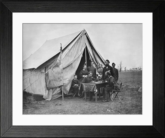 Framed Print : US Civil War, 1863-1864. Colonel James P. McMahon (seated, left) playing chess during a family visit at the headquarters of 164th New York Infantry Framed Print : US Civil War, 1863-1864. Colonel James P. McMahon (seated, left) playing chess during a family visit at the headquarters of 164th New York Infantry