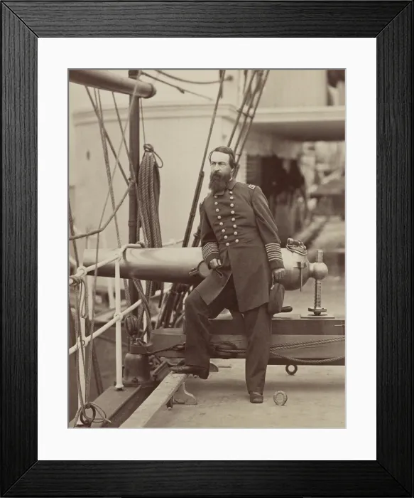 Framed Print : Admiral David D. Porter on the deck of a warship, at Hampton Roads, 1864, during the US Civil War