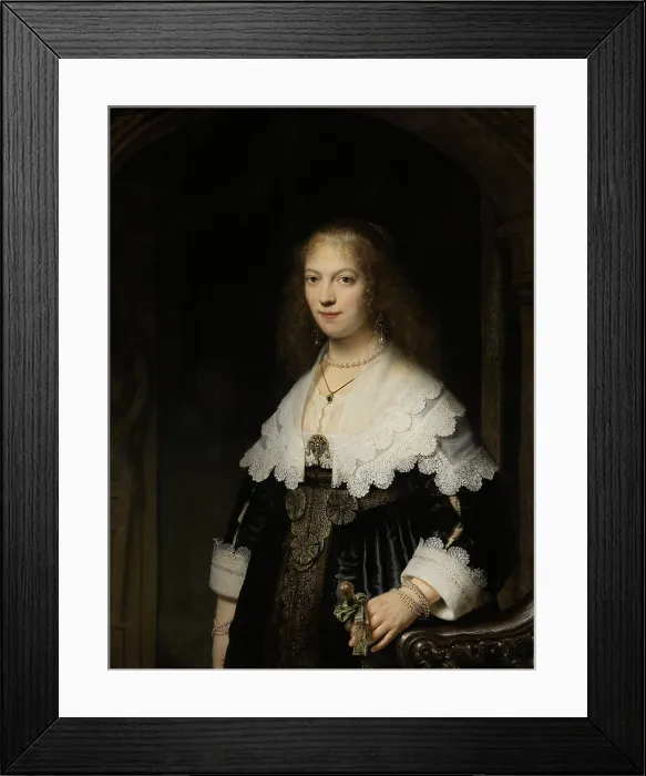 Framed Print : Portrait of a Woman, Possibly Maria Trip, by Rembrandt van Rijn, 1639, Dutch painting, oil on panel