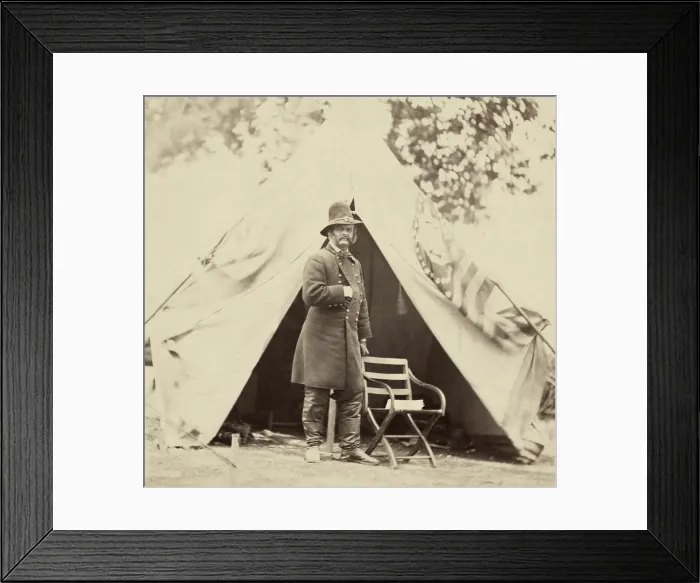 Framed Print : Union General Ambrose E. Burnside photographed in front of a tent while in the field