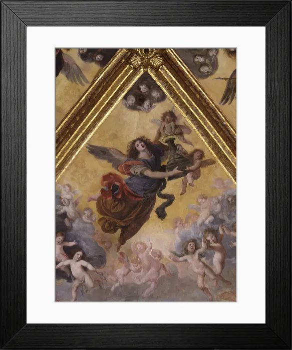 Framed Print : Exaltation of Christ's Passion, by Orazio Fidani, 1653, 17th Century, fresco - Italy, Tuscany, Florence, Certosa del Galluzzo. Whole artwork view. Angels and cherubs Framed Print : Exaltation of Christ's Passion, by Orazio Fidani, 1653, 17th Century, fresco - Italy, Tuscany, Florence, Certosa del Galluzzo. Whole artwork view. Angels and cherubs