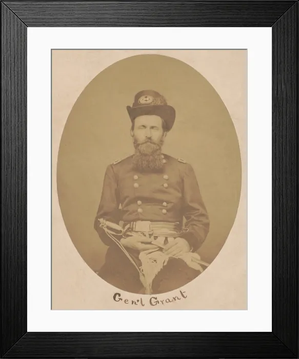 Framed Print : Union Brigadier General Ulysses Grant in portrait taken in Cairo, Illinois at the beginning of the US Civil War. He has a square cut beard, below his closer cut chin beard