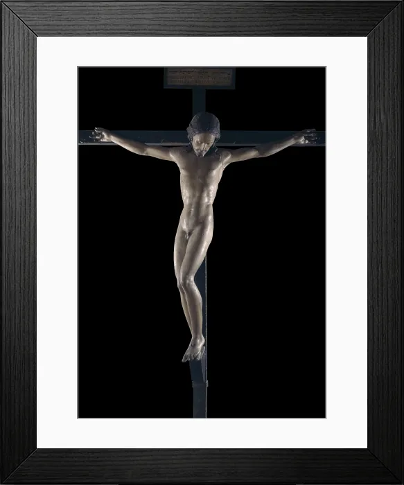 Framed Print : Crucifix, by Unknown Artist, 1494, 15th Century, polychrome wood - Italy, Tuscany, Florence, Church of the Holy Spirit. Whole artwork view. Wooden sculpture