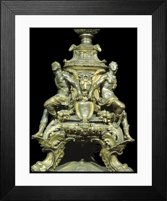 Framed Print : Cross, by Ludovico Pogliaghi, 1894 - 1896, 19th Century, chased silver. - Italy, Lombardy, Milan, Cathedral. Detail. Base with three statuettes of angels