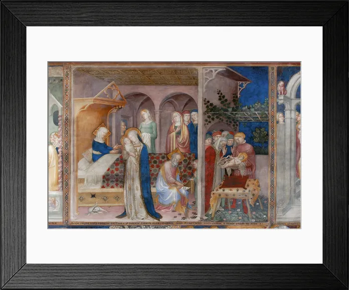 Framed Print : Birth of St John and Circumcision, by Jacopo Salimbeni, Lorenzo Salimbeni, 14th Century, - Italy, Marche, Pesaro Urbino, Urbino, San Giovanni Oratory