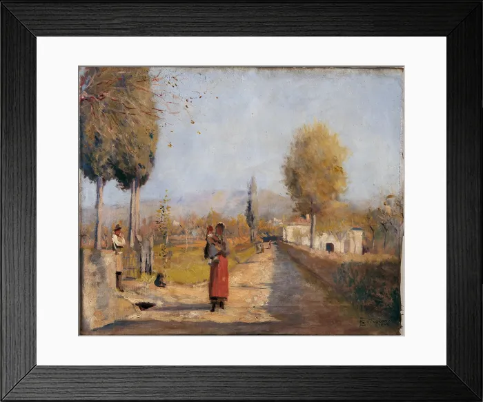Framed Print : Landscape (A Road in Mugello), by Eduardo Gordigiani, 1889, 19th Century, cm 40 x 50 - Italy, Lazio, Rome, private collection. All