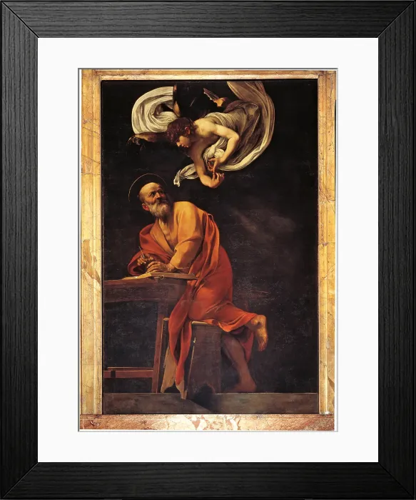 Framed Print : St. Matthew and the Angel, by Michelangelo Merisi known as Caravaggio, 1602, 17th Century, oil on canvas, cm 295 x 195 - Italy, Lazio, Rome, San Luigi dei Francesi Church