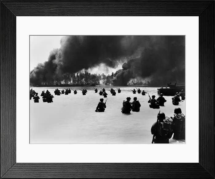 Framed Print : U.S. Army assault wave on Yellow Beach Two, Makin Island of the Tarawa Atoll in the Gilbert Islands