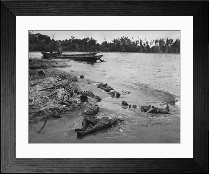 Framed Print : Dead Japanese soldiers and their destroyed landing boat on the beach of Buna Mission. New Guinea. March 1943. (BSLOC_2013-12_181) Framed Print : Dead Japanese soldiers and their destroyed landing boat on the beach of Buna Mission. New Guinea. March 1943. (BSLOC_2013-12_181)