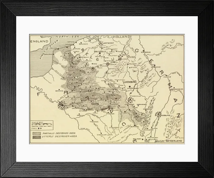 Framed Print : Post World War 1 map of the ruined regions of France in 1919. (BSLOC_2012_4_15)