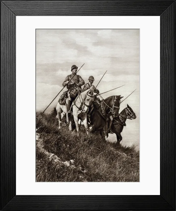 Framed Print : French WW1 cavalry patrol the Aisne to which the Germans had been driven. Sept. 1914. At this time German Armies had advanced within 22 miles of Paris. (BSLOC_2012_4_140) Framed Print : French WW1 cavalry patrol the Aisne to which the Germans had been driven. Sept. 1914. At this time German Armies had advanced within 22 miles of Paris. (BSLOC_2012_4_140)