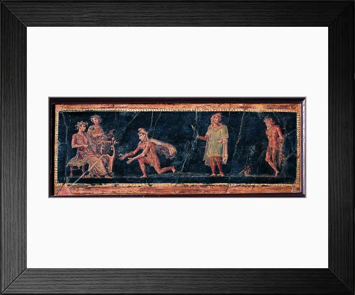 Framed Print : The Torment of Marsya, by unknown artist, 45-79, 1st Century A.D. ripped fresco, 19 x 51 cm - Italy, Campania, Naples, National Archaeological Museum, Room LXVIII, inv. 9539 Framed Print : The Torment of Marsya, by unknown artist, 45-79, 1st Century A.D. ripped fresco, 19 x 51 cm - Italy, Campania, Naples, National Archaeological Museum, Room LXVIII, inv. 9539