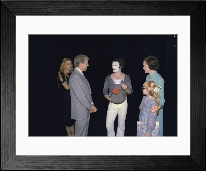 Framed Print : President Jimmy Carter Rosalynn Carter and Amy Carter with French mime Marcel Marceau. June 16 1977 Framed Print : President Jimmy Carter Rosalynn Carter and Amy Carter with French mime Marcel Marceau. June 16 1977