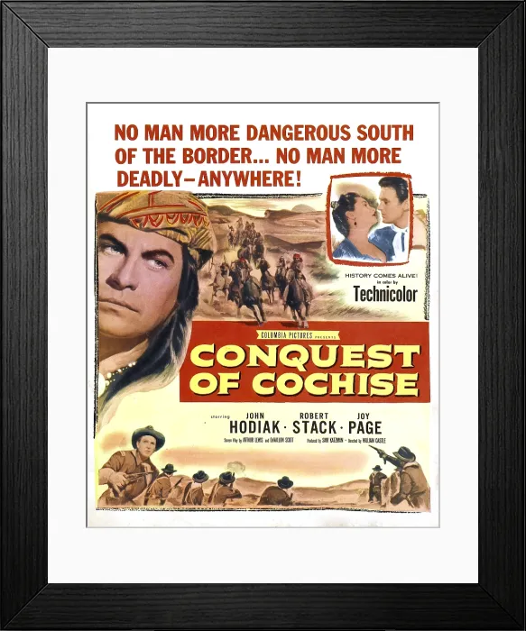 Framed Print : CONQUEST OF COCHISE, US poster, top from left: John Hodiak, Carol Thurston, Robert Stack, 1953 Framed Print : CONQUEST OF COCHISE, US poster, top from left: John Hodiak, Carol Thurston, Robert Stack, 1953