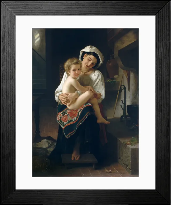 Framed Print : YOUNG MOTHER GAZING AT HER CHILD, by William Bouguereau, 1871, French painting, oil on canvas