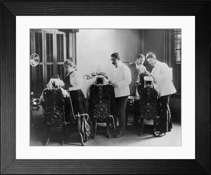Framed Print : African American dentistry students practicing at Howard University, 1900. Howard was chartered by Congress in 1867 in Washington, D.C