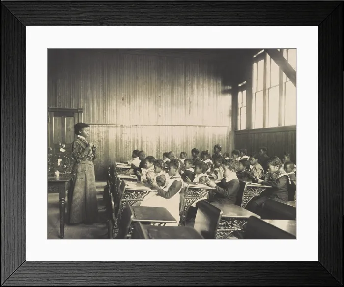 Framed Print : Classroom at Whittier Primary School, associated with Hampton Institute, Virginia, 1899-1900. An African American teacher appears to be giving a lesson about the cotton plant Framed Print : Classroom at Whittier Primary School, associated with Hampton Institute, Virginia, 1899-1900. An African American teacher appears to be giving a lesson about the cotton plant