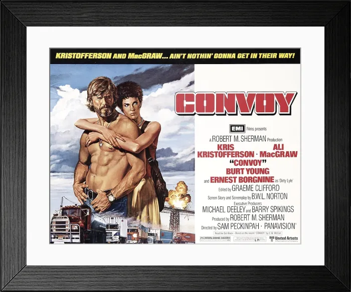 Framed Print : CONVOY, from left: Kris Kristofferson, Ali MacGraw, 1978, United Artists / courtesy Everett Collection