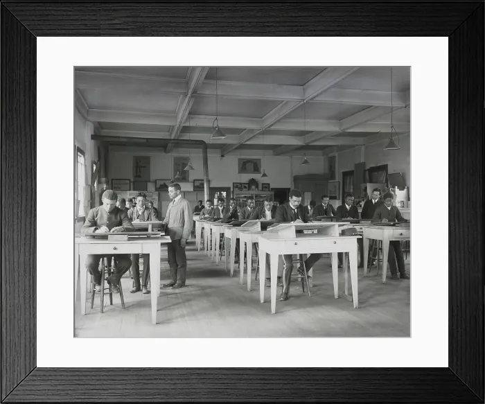 Framed Print : African American men in Mechanical drawing class at Tuskegee Institute, c. 1902. Tuskegee trained students in practical professions of architecture and building trades Framed Print : African American men in Mechanical drawing class at Tuskegee Institute, c. 1902. Tuskegee trained students in practical professions of architecture and building trades