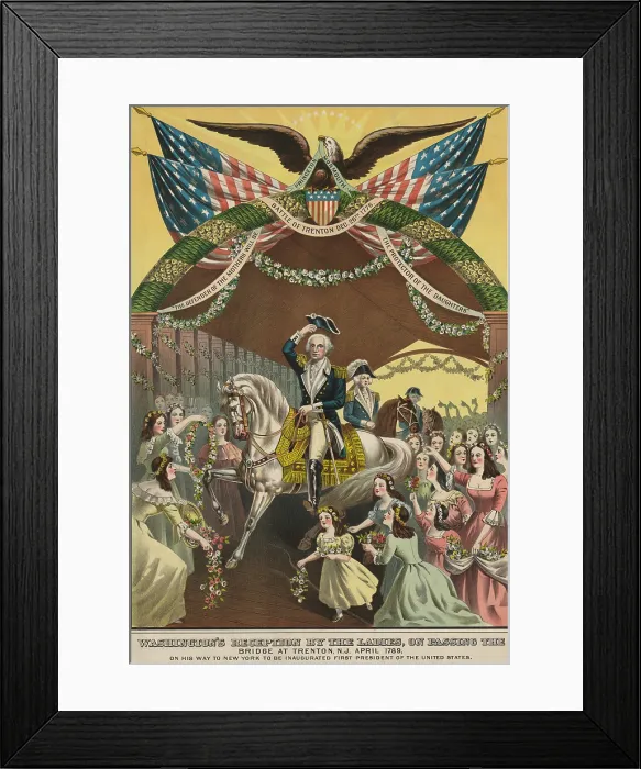 Framed Print : Popular print of 1897, depicting Washingtons reception by the ladies, at Trenton, N.J. April 1789 Framed Print : Popular print of 1897, depicting Washingtons reception by the ladies, at Trenton, N.J. April 1789
