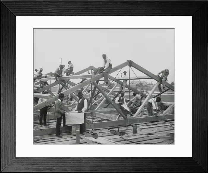 Framed Print : Tuskegee Institute students constructing a roof in 1902