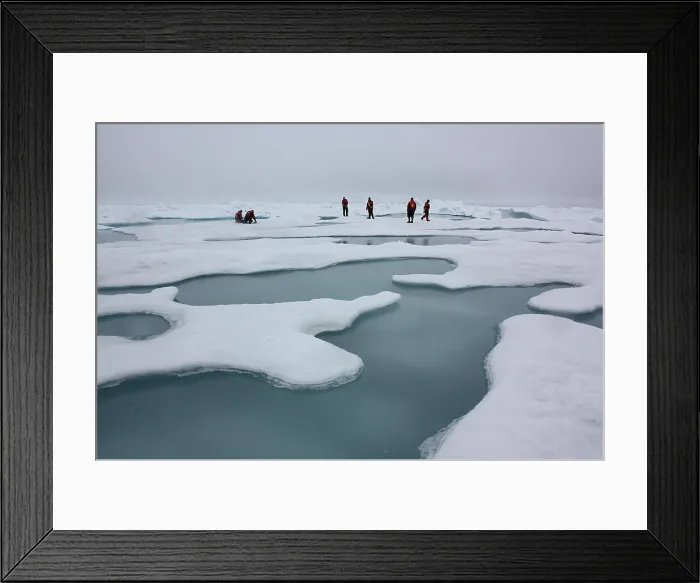 Framed Print : Climate scientists studying Arctic sea ice and melt ponds in the Chukchi Sea. July 4, 2010