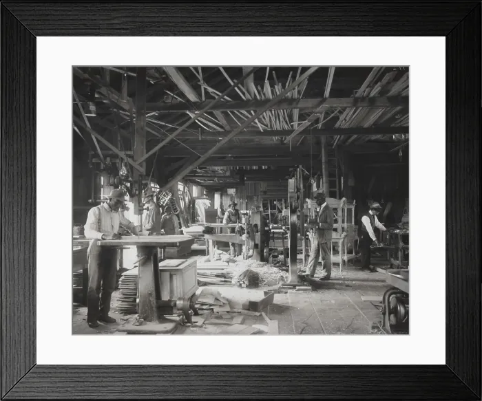 Framed Print : African American students working in a mechanized wood workshop at Tuskegee Institute, c. 1902 Framed Print : African American students working in a mechanized wood workshop at Tuskegee Institute, c. 1902