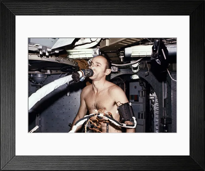 Framed Print : Skylab 3 Astronaut Allen Bean on the ergometer, breathing into the metabolic analyzer Framed Print : Skylab 3 Astronaut Allen Bean on the ergometer, breathing into the metabolic analyzer