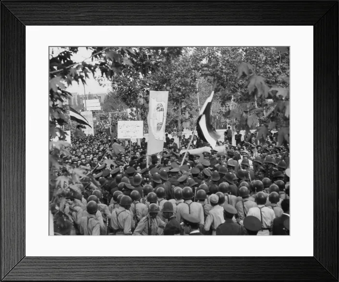 Framed Print : Iranian demonstrators protest against the British government in 1951. They were supporting the Iranian nationalized of the Anglo-Iranian Oil Company in March 1951