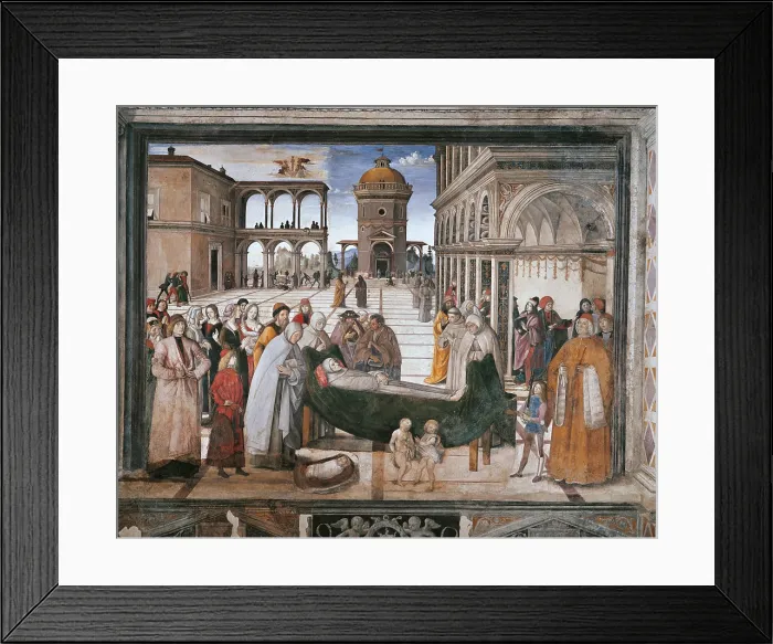 Framed Print : Stories of St Bernardine the Death of the Saint, by Bernardino di Betto knows as Pinturicchio, 149 about, 15th Century, - Italy, Lazio, Rome, Santa Maria in Aracoeli Basilica