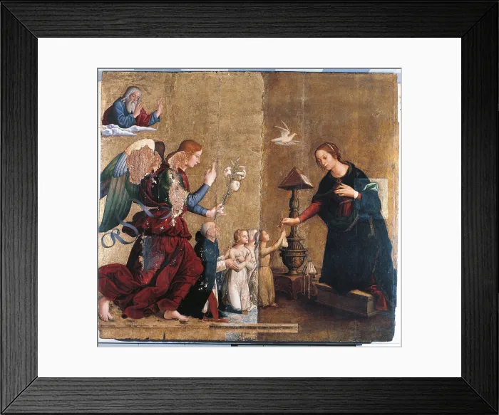 Framed Print : Annunciation, by Antoniazzo Romano, 1485, 15th Century, - Italy, Lazio, Rome, Santa Maria sopra Minerva Basilica, Fifth chapel on the right. All Framed Print : Annunciation, by Antoniazzo Romano, 1485, 15th Century, - Italy, Lazio, Rome, Santa Maria sopra Minerva Basilica, Fifth chapel on the right. All