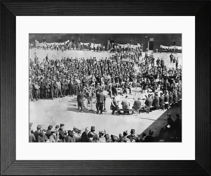 Framed Print : Band playing at a German WW1 Prison Camp. 1914-18. (BSLOC_2012_4_180) Framed Print : Band playing at a German WW1 Prison Camp. 1914-18. (BSLOC_2012_4_180)
