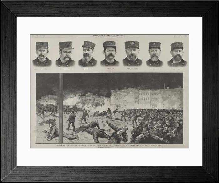 Framed Print : Wood engraving illustrating Chicago Police action after the Haymarket Bombing, on May 4, 1886