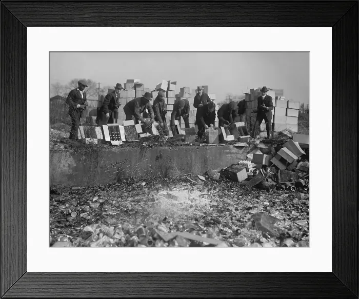 Framed Print : Government agents destroying whiskey and beer during Prohibition. Washington, DC area, Nov. 20, 1923 (BSLOC_2018_2_116)