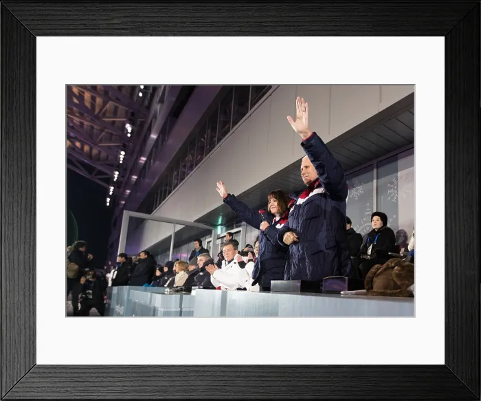 Framed Print : Vice President Mike Pence and Mrs. Karen Pence attend the 2018 Winter Olympics, Feb. 9, 2018 Framed Print : Vice President Mike Pence and Mrs. Karen Pence attend the 2018 Winter Olympics, Feb. 9, 2018