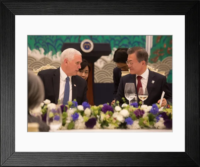 Framed Print : Vice President Mike Pence attends a dinner with South Korean President Moon Jae-in, Feb. 8, 2018. Seoul, South Korea. (BSLOC_2018_2_120)