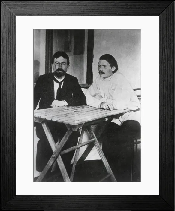 Framed Print : Russian writers, Anton Chekhov and Maxim Gorky in Yalta, c.1900 Framed Print : Russian writers, Anton Chekhov and Maxim Gorky in Yalta, c.1900