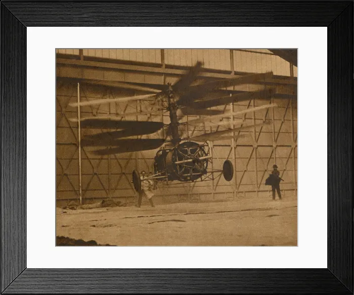 Framed Print : Spanish engineer Raul Pescara piloting his co-axial rotor helicopter in 1922 Framed Print : Spanish engineer Raul Pescara piloting his co-axial rotor helicopter in 1922