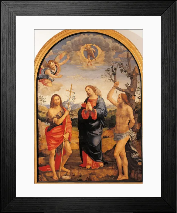 Framed Print : The Virgin with Sts Sebastian and John the Baptist, by Timoteo Viti, 1500 - 1530 about, 16th Century, oil on panel, cm 260 x 182 - Italy, Lombardy, Milan, Brera Art Gallery. All