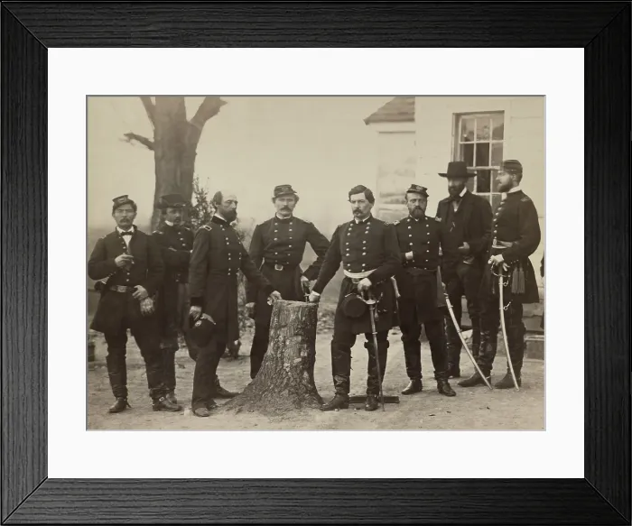 Framed Print : US Civil War General, George B. McClellan with his staff and dignitaries in March 1862. L-R: Gen. George W. Morell; Lt. Col. A.V. Colburn; Gen. McClellan; Lt. Col. N.B