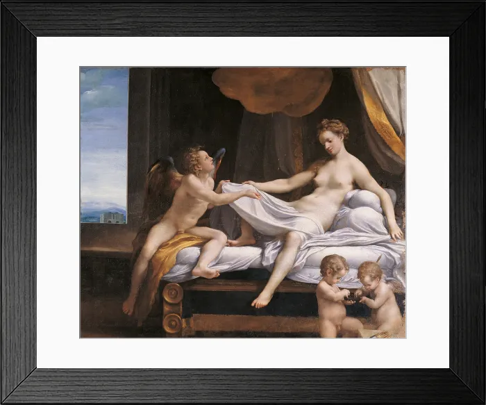 Framed Print : Jupiter and Dana, by Antonio Allegri known as Correggio, 1531 - 1532 about, 16th Century, oil on canvas, cm 161 x 193 - Italy, Lazio, Rome, Borghese Gallery. All