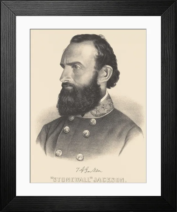 Framed Print : Confederate General Thomas Stonewall Jackson, by Currier & Ives. The lithographic portrait is based on Mathew Bradys photograph of 1860-1861 (BSLOC_2018_8_133)