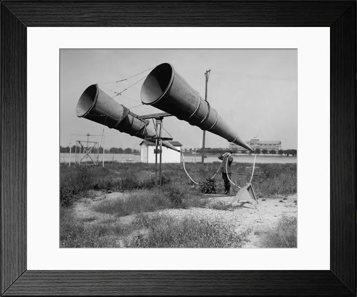 Framed Print : Soldier listening through Bolling Field's amplifier, for the sound of approaching aircraft in 1921