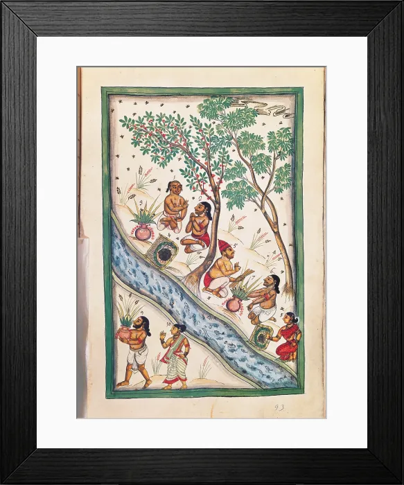 Framed Print : Drawings of Indian subjects ordered by Nic. Mannucci, by Unknown Artist, 18th Century, - Italy, Veneto, Venice, Marciana Library. All. The Brahmans Brahmins bless the water