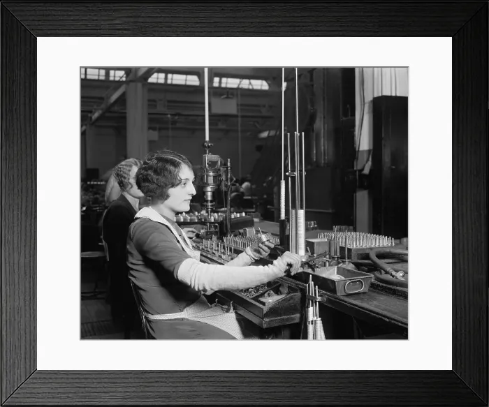Framed Print : Young woman working at the Atwater Kent Factory in North Philadelphia, c. 1928-29. The largest manufacturer of radios in the U.S