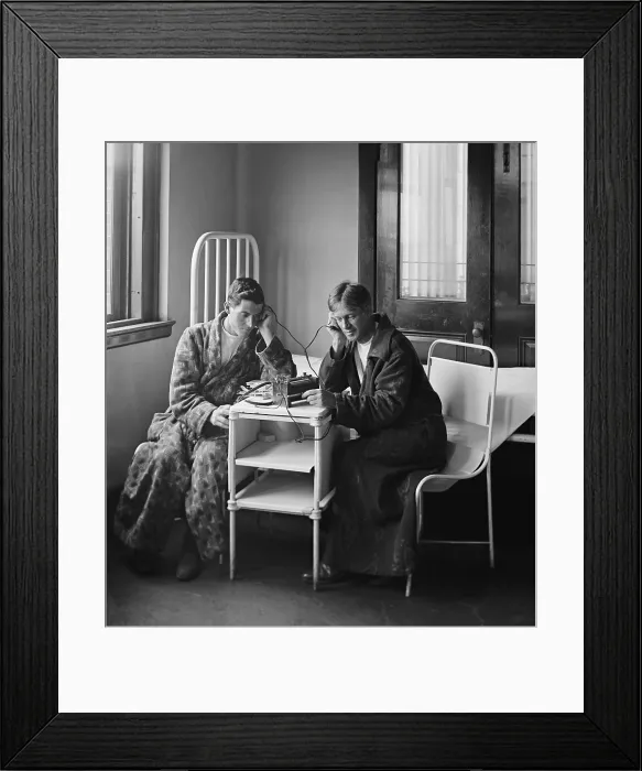 Framed Print : Patients in bathrobes listening to a radio at Garfield Hospital, in 1924. Radio entertained many and eased the isolation of those confined by illness Framed Print : Patients in bathrobes listening to a radio at Garfield Hospital, in 1924. Radio entertained many and eased the isolation of those confined by illness