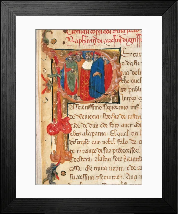 Framed Print : Chronica of Raffaino Caresini, by Unknown Artist, 1383 - 1388 about, 14th Century, - Italy, Veneto, Venice, Marciana Library. Detail