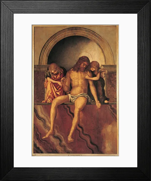 Framed Print : Jesus Christ Supported by Two Angels, by Bernardino Zaganelli, 16th Century, - Italy, Lombardy, Milan, Brera art gallery