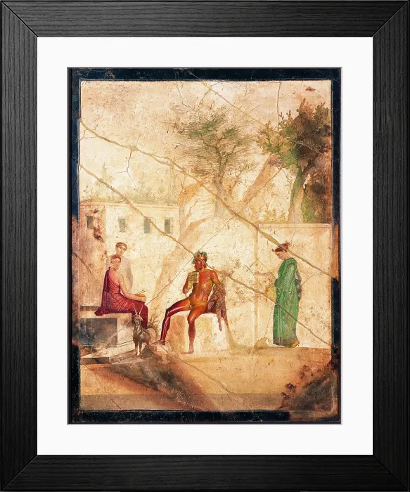 Framed Print : Pan and the Nymphs, by unknown artist, 10-25, 1st Century A.D. ripped fresco, 123 x 93 cm - Italy, Campania, Naples, National Archaeological Museum, Room LXX, inv. 111473